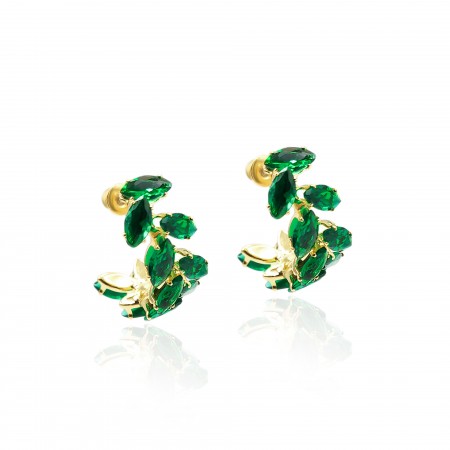 Γυναικεία σκουλαρίκια από ανοξείδωτο ατσάλι σε χρυσό και πράσινο γυαλί